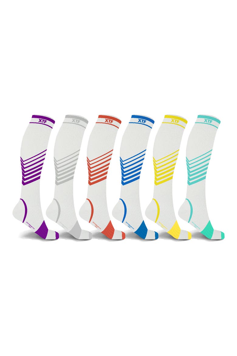 Assorted 6-Pack Ultra V Stripe Compression Socks, Main, color, WHITE MULTI