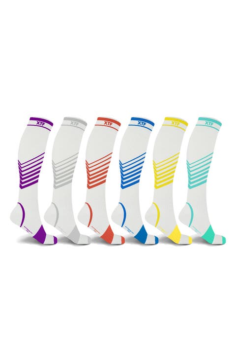 Assorted 6-Pack Ultra V Stripe Compression Socks