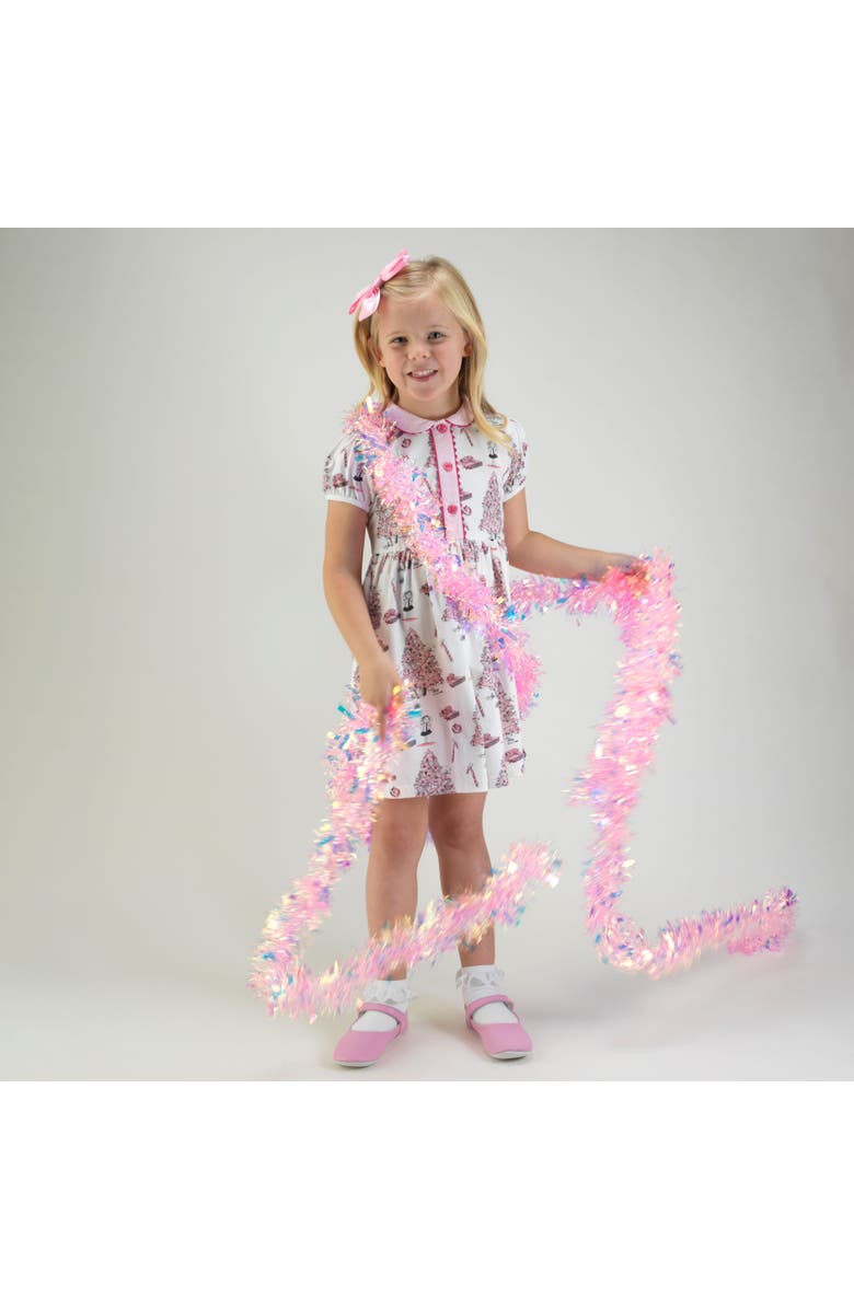 Rachel Riley Eloise Christmas Tree Button-Front Dress, Alternate, color, Pink