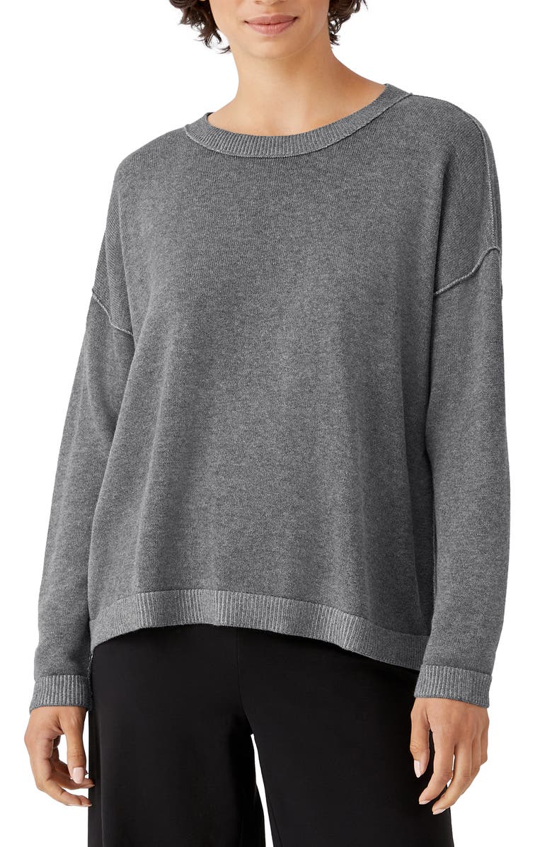 Eileen Fisher Boxy Crewneck Organic Cotton Blend Sweater, Main, color,