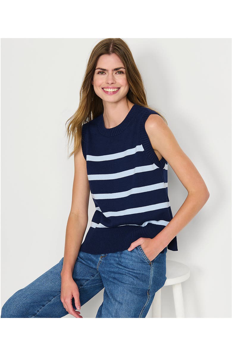 Lands' End Drifter Cotton Easy Crew Neck Vest Sweater, Alternate, color, Navy/Soft Blue Breton Stripe