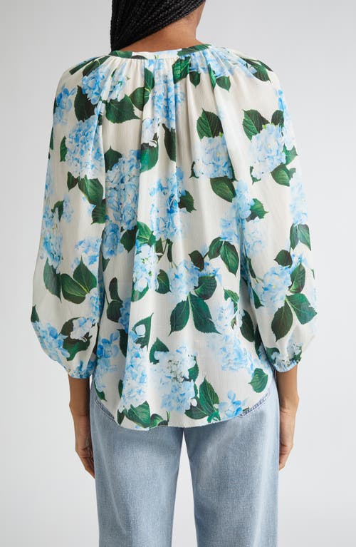 L'agence Teagan Blouse In Ivory Blue Hydrangea In Blue