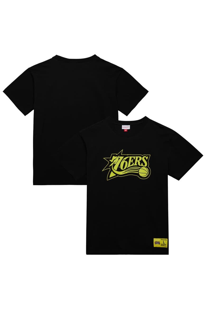 Men's Mitchell & Ness Black Philadelphia 76ers Hardwood Classics Neon Nights Premium T-Shirt, Main, color, Black