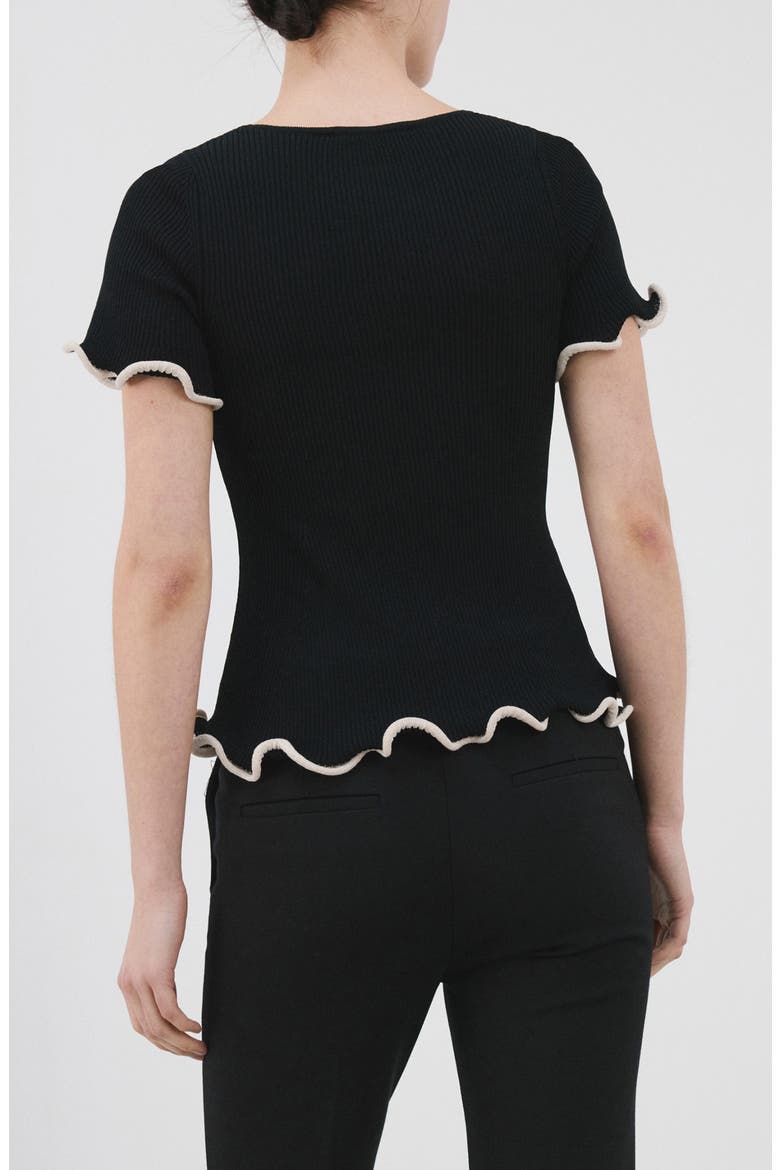 Ruffle Trim Short Sleeve Sweater, Alternate, color, BLACK
