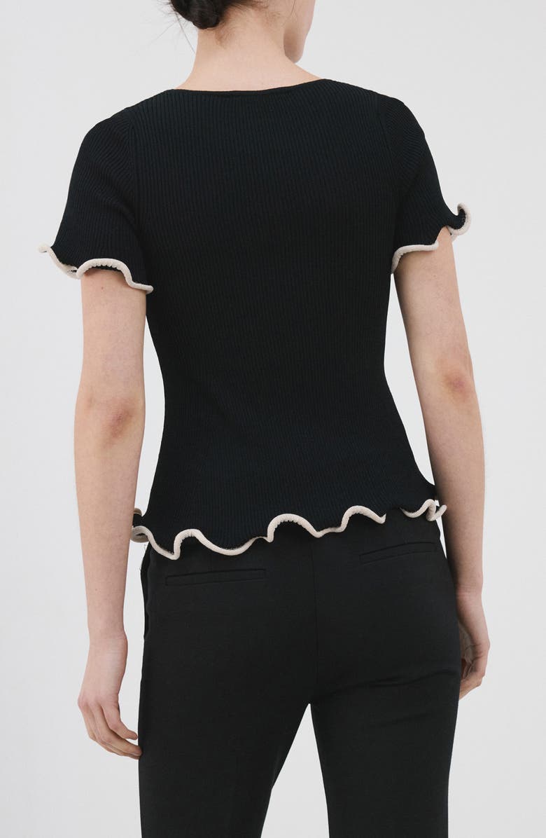 MANGO Ruffle Trim Short Sleeve Sweater, Alternate, color, Black