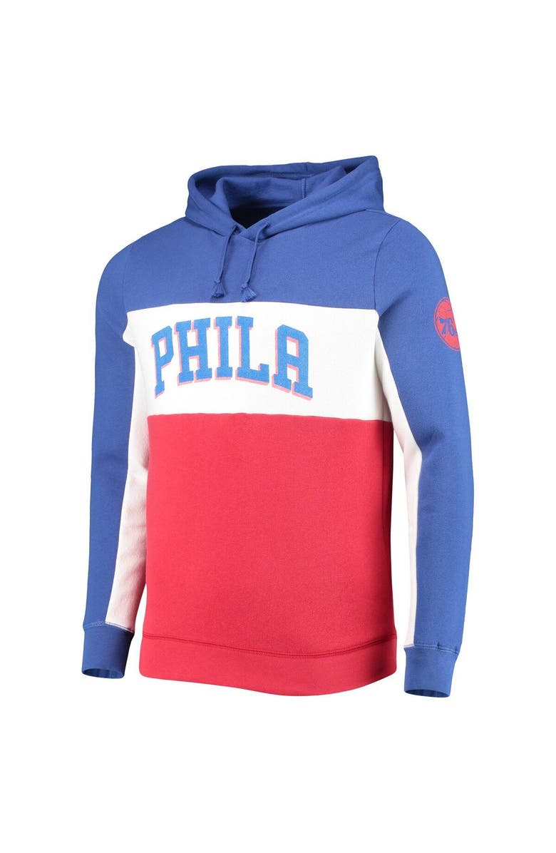 Junk Food Men's Junk Food Blue/White Philadelphia 76ers Wordmark Colorblock Fleece Pullover Hoodie, Alternate, color, Royal