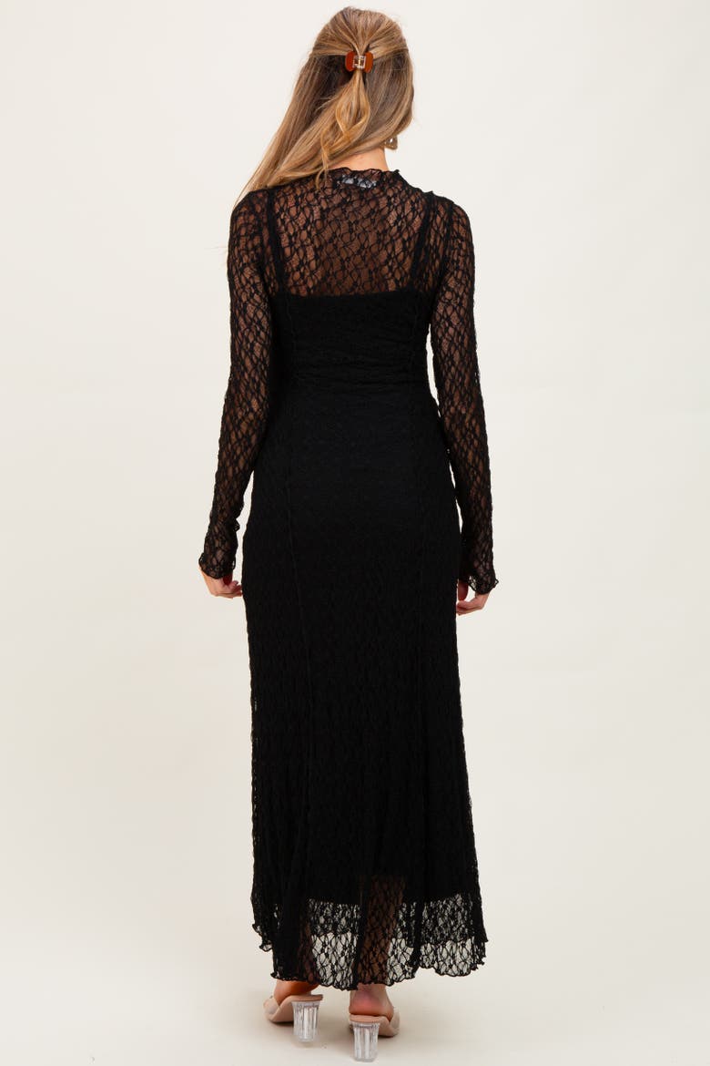 Lace Mock Neck Long Sleeve Maxi Dress, Alternate, color, Black