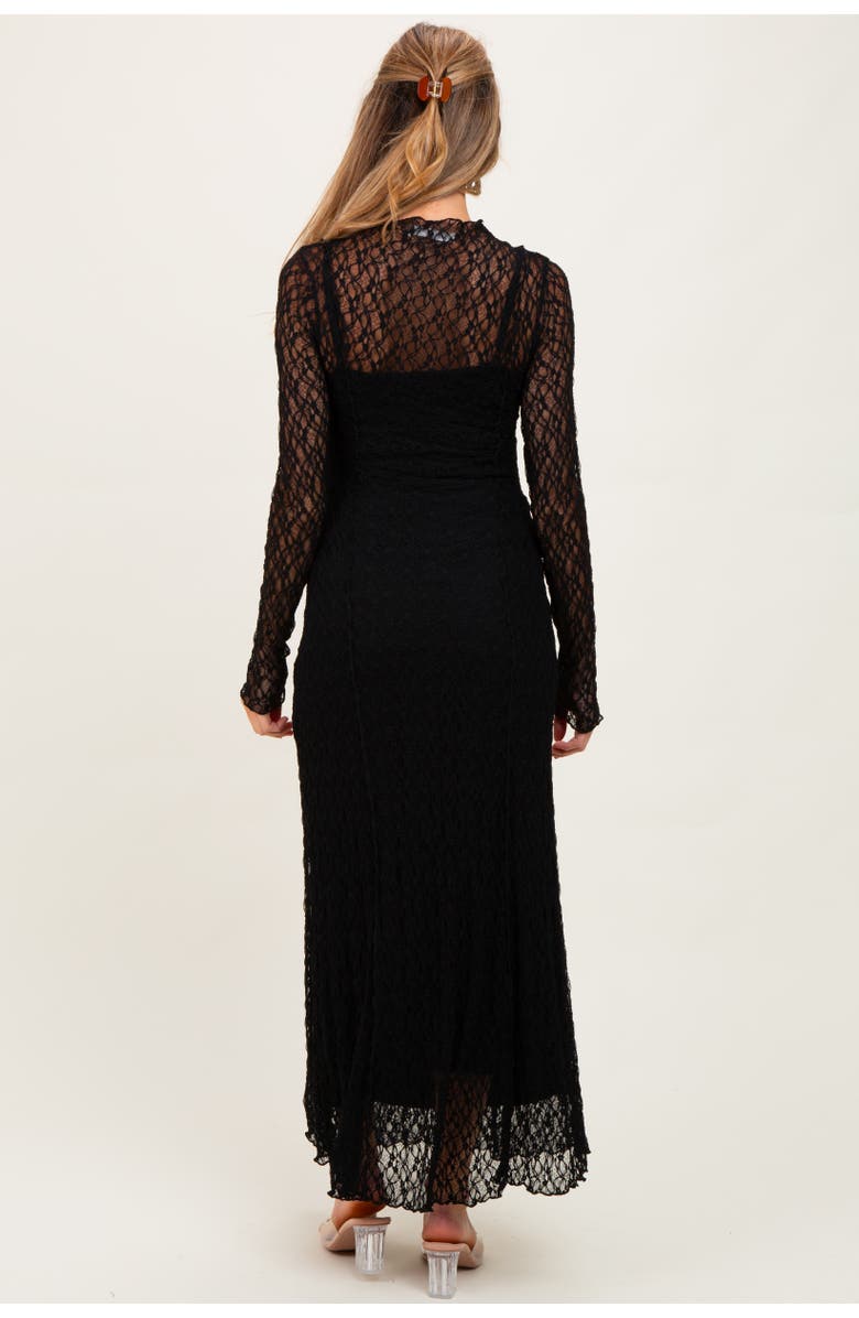 PinkBlush Lace Mock Neck Long Sleeve Maxi Dress, Alternate, color, Black