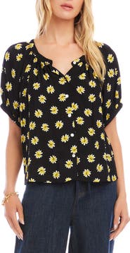 Karen Kane Floral Button-Up Peasant Top