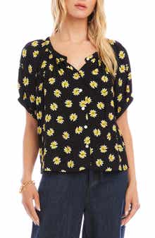 Floral Button-Up Peasant Top