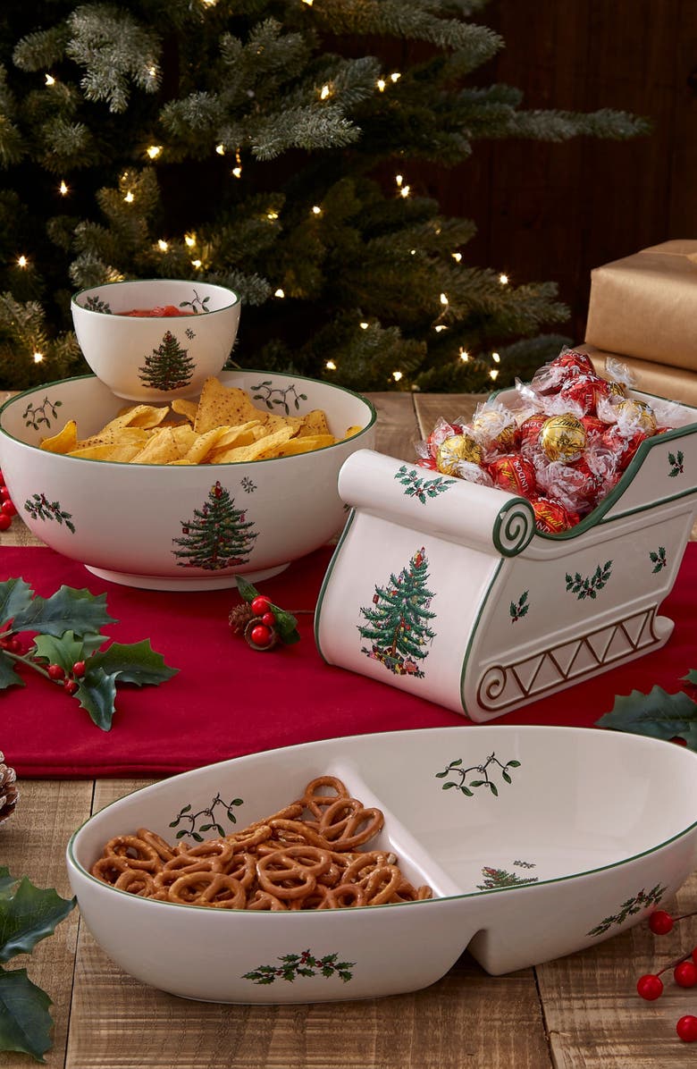 Spode Christmas Tree Large Divided Server, Alternate, color, Green