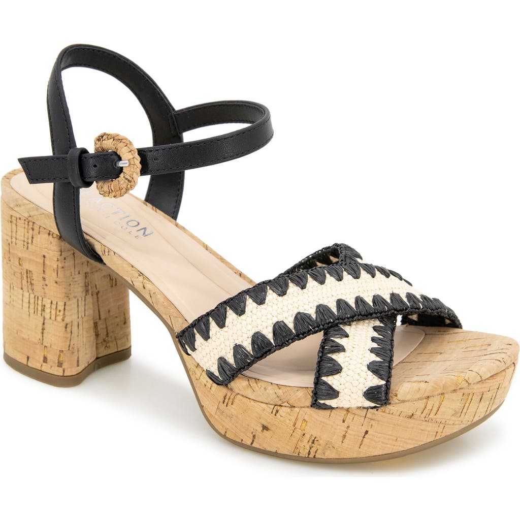 Kenneth Cole Reaction Reeva Platform Sandal In Natural/black Raffia