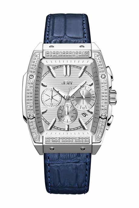 JBW Men's Echelon Diamond Chronograph Croc Embossed Leather Strap Watch, 41mm