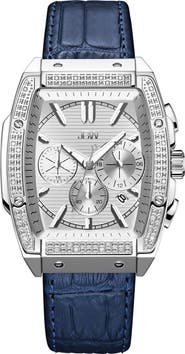 JBW Men's Echelon Diamond Chronograph Croc Embossed Leather Strap Watch, 41mm