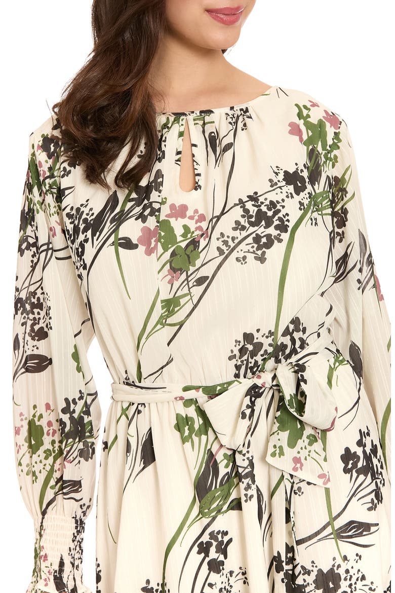 Floral Long Sleeve Fit & Flare Dress, Alternate, color, IVORY/ BLACK