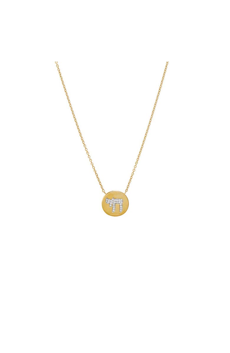BY ADINA EDEN Diamond Pave Chai Disc Necklace 14K, Main, color, 14K Gold