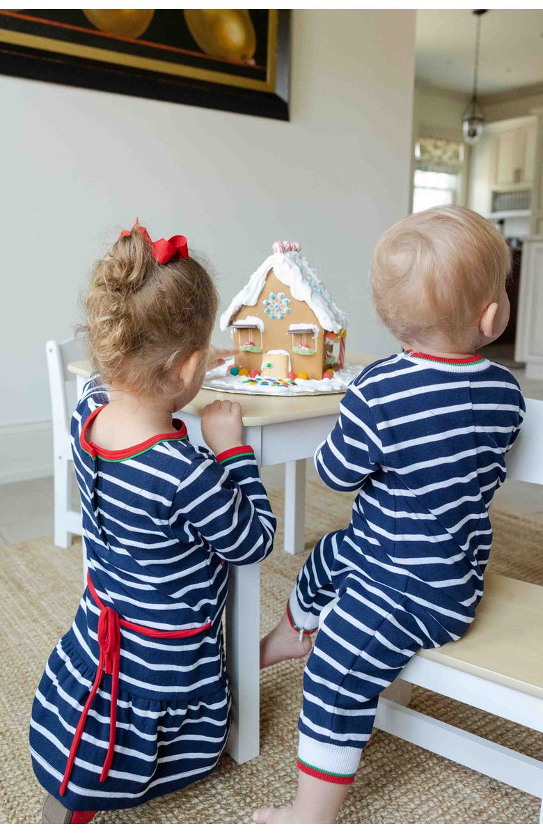 Florence Eiseman Stripe Knit Longall With Holiday Lights Dog, Alternate, color, Navy, Red, Green, White