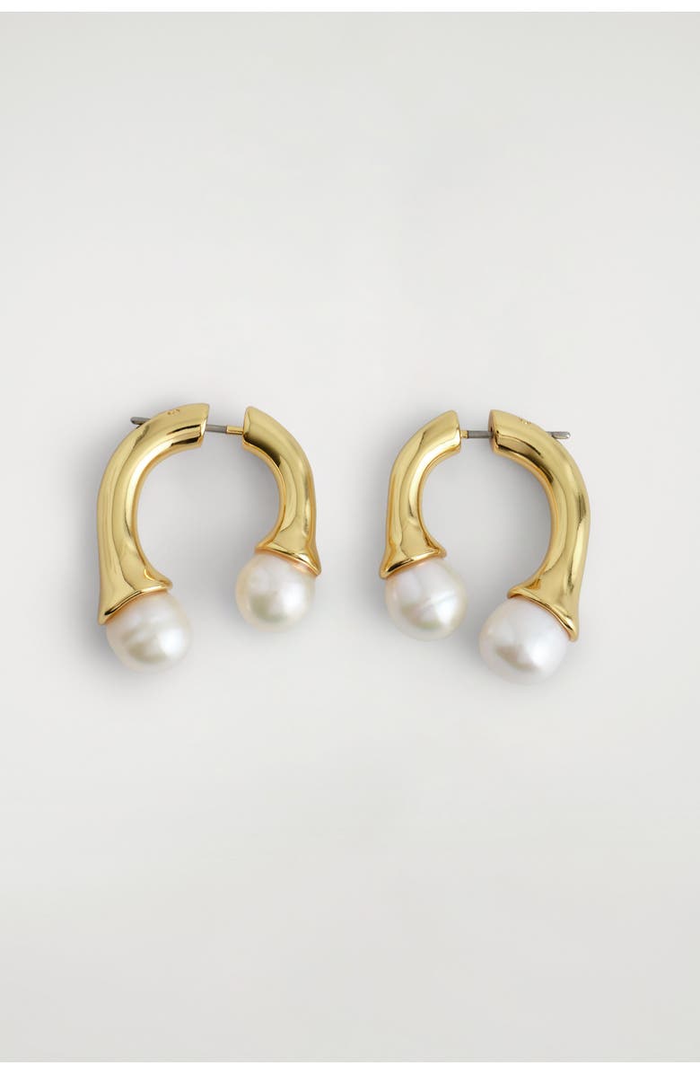 COS Arched Freshwater Pearl Earrings, Alternate, color, Gold