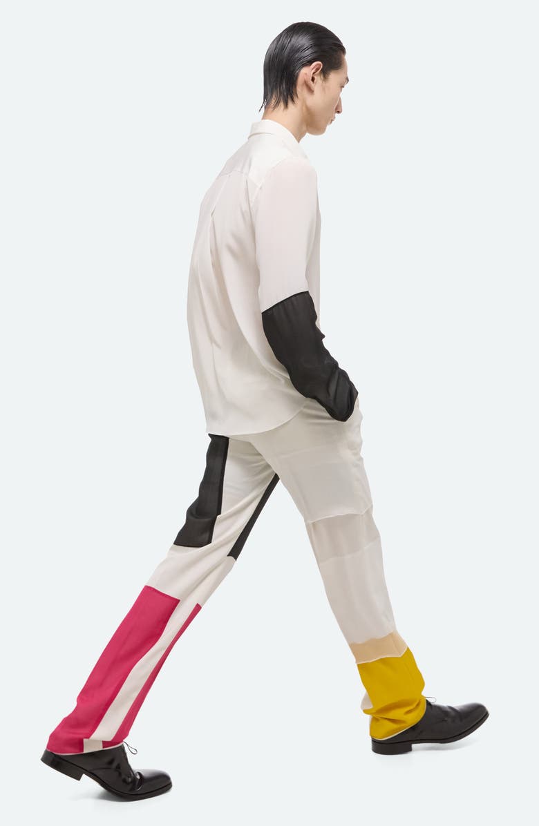 Helmut Lang Colorblocked Silk Button-Up Shirt, Alternate, color, 