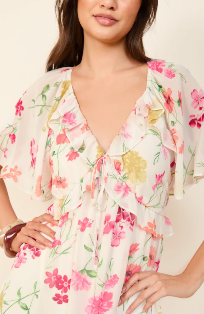 Friends Like These Floral Chiffon Minidress, Alternate, color, White