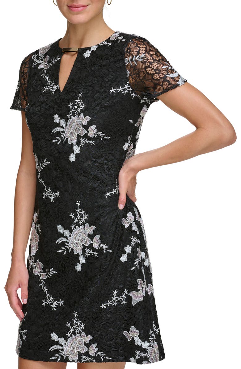 Kensie Embroidered Lace Cocktail Minidress, Alternate, color, Black Multi