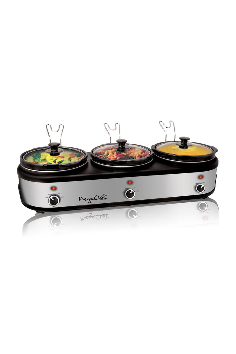 Triple 2.5 Quart Slow Cooker and Buffet Server, Alternate, color, Grey