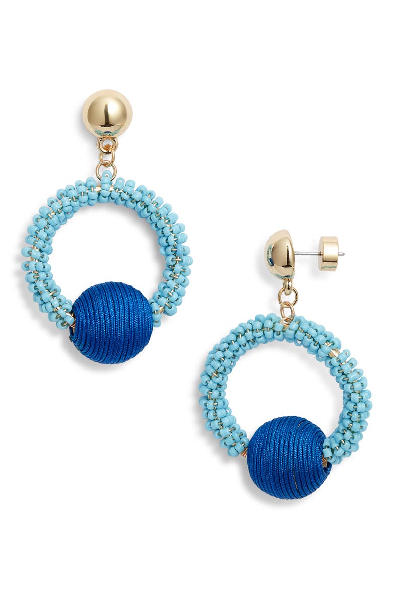 Color Pop Beaded Frontal Hoop Earrings, Main, color, BLUE COMBO- GOLD