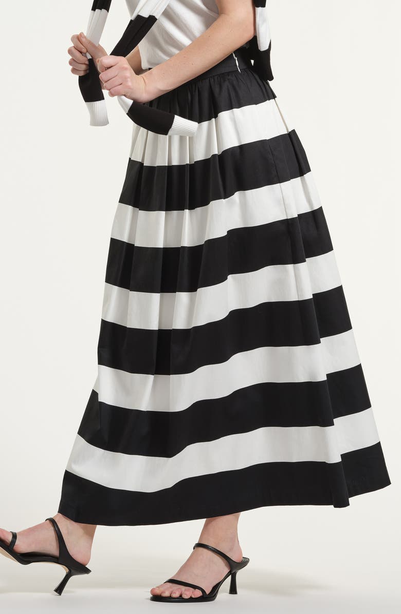 Isaac Mizrahi New York Wide Stripe Stretch Cotton Maxi Skirt, Alternate, color, Black/ White
