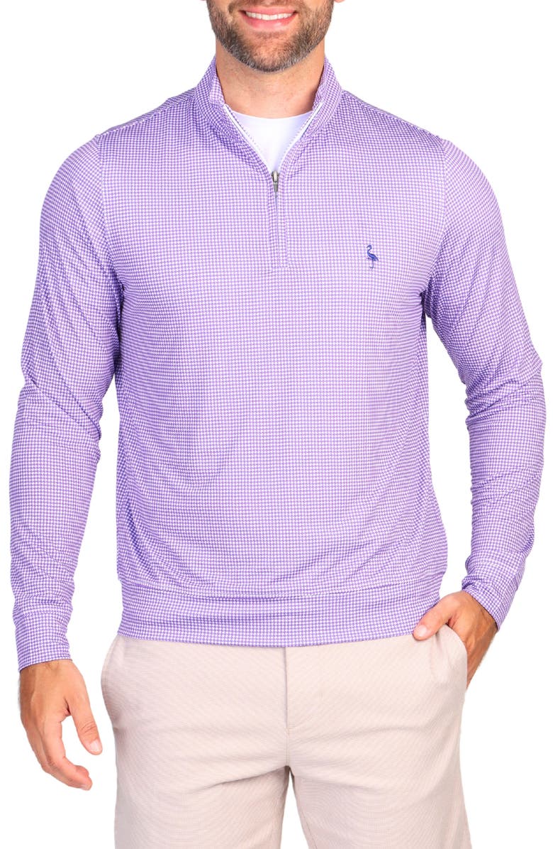 TailorByrd Houndstooth Print Quarter Zip Performance Pullover, Main, color, Purple