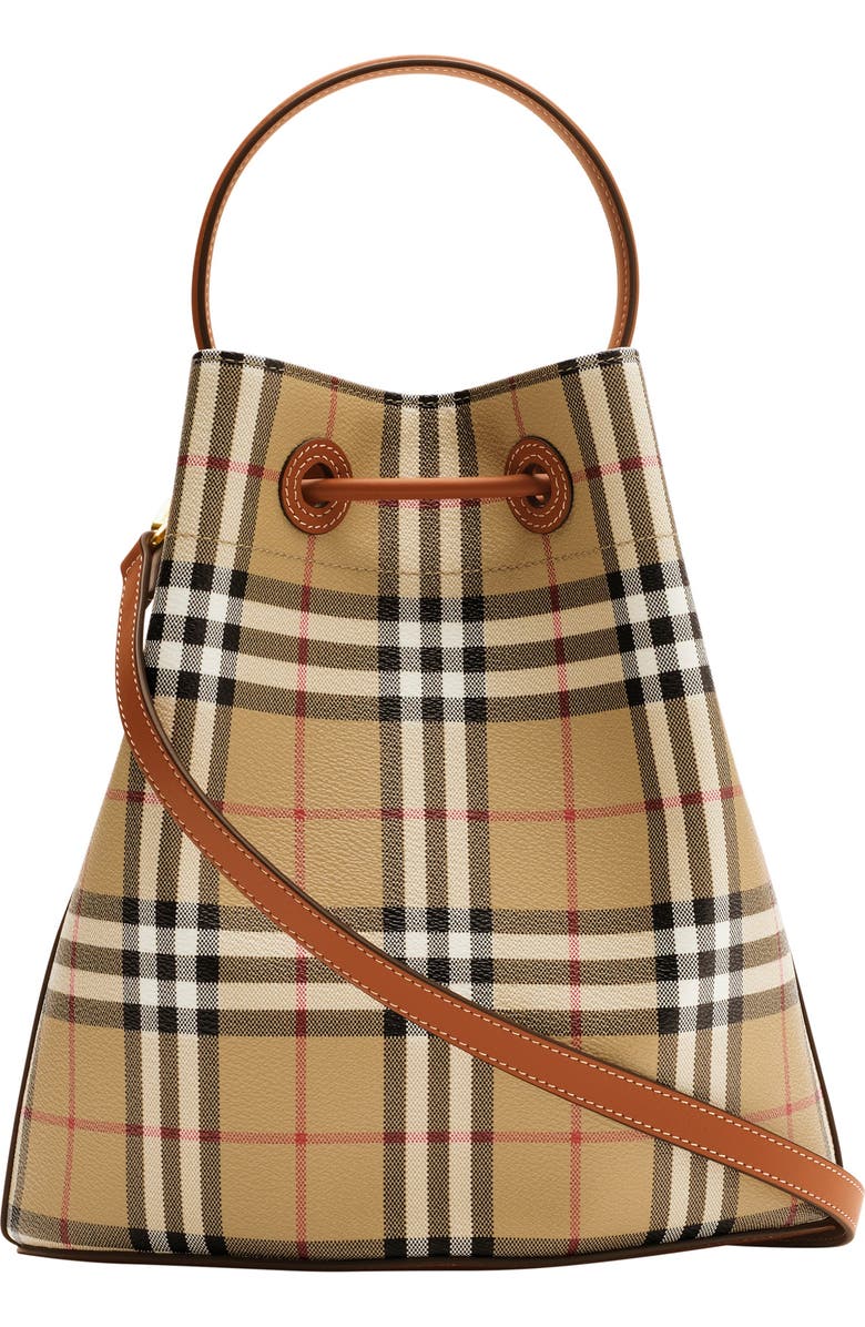 Burberry Small Check Bucket Bag, Alternate, color, Archive Beige/Briar Brown