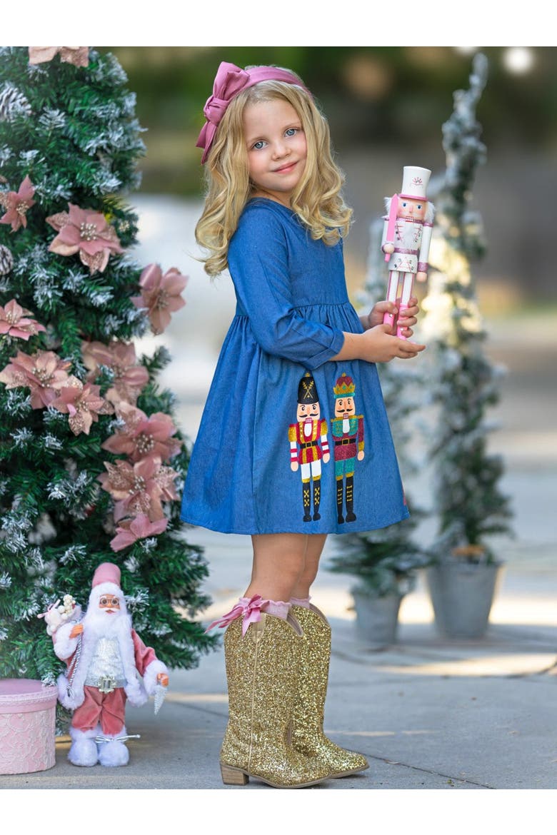 Enchanting Nutcracker Glitter Chambray Dress, Alternate, color, Blue
