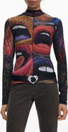 Desigual Long Sleeve Lip Print Top