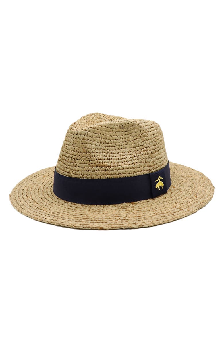Amicale Cashmere Raffia Crochet Fedora, Main, color, Natural