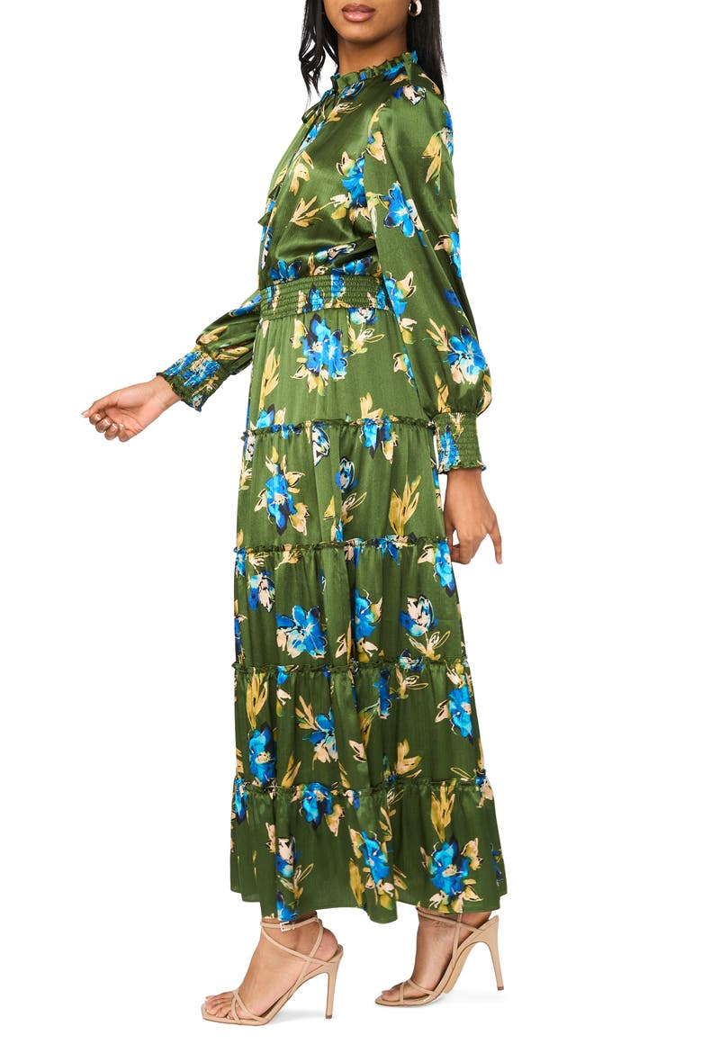Floral Long Sleeve Satin Maxi Dress, Alternate, color, GREEN MULTI