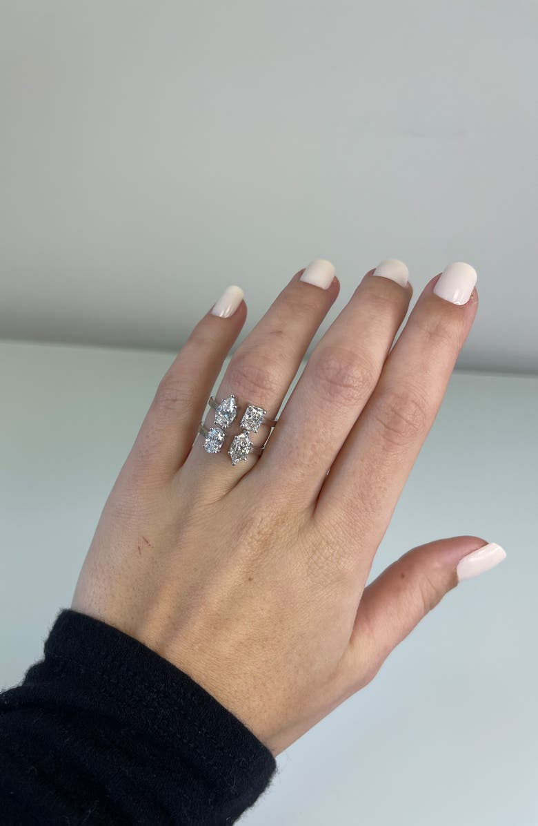 HauteCarat Fancy 4-Stone Lab Created Diamond Ring, Alternate, color, 18K White Gold