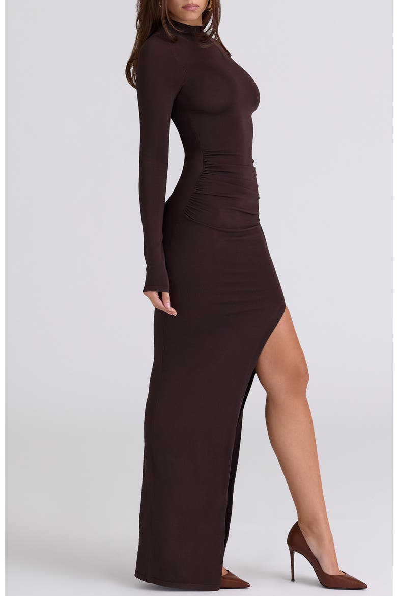 Anais Long Sleeve Mock Neck Knit Gown, Alternate, color, CHOCOLATE