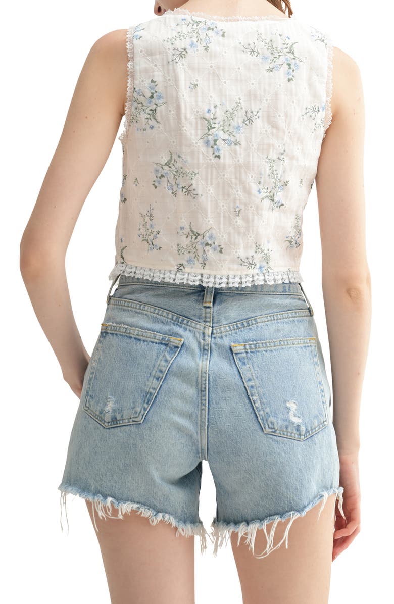 All in Favor Lace Trim Front Tie Tank, Alternate, color, Ivory Blue Floral