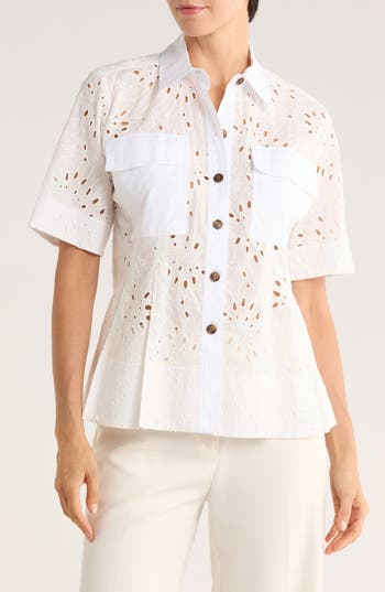 Derek Lam 10 Crosby Cilou Cotton Eyelet Utility Shirt In White