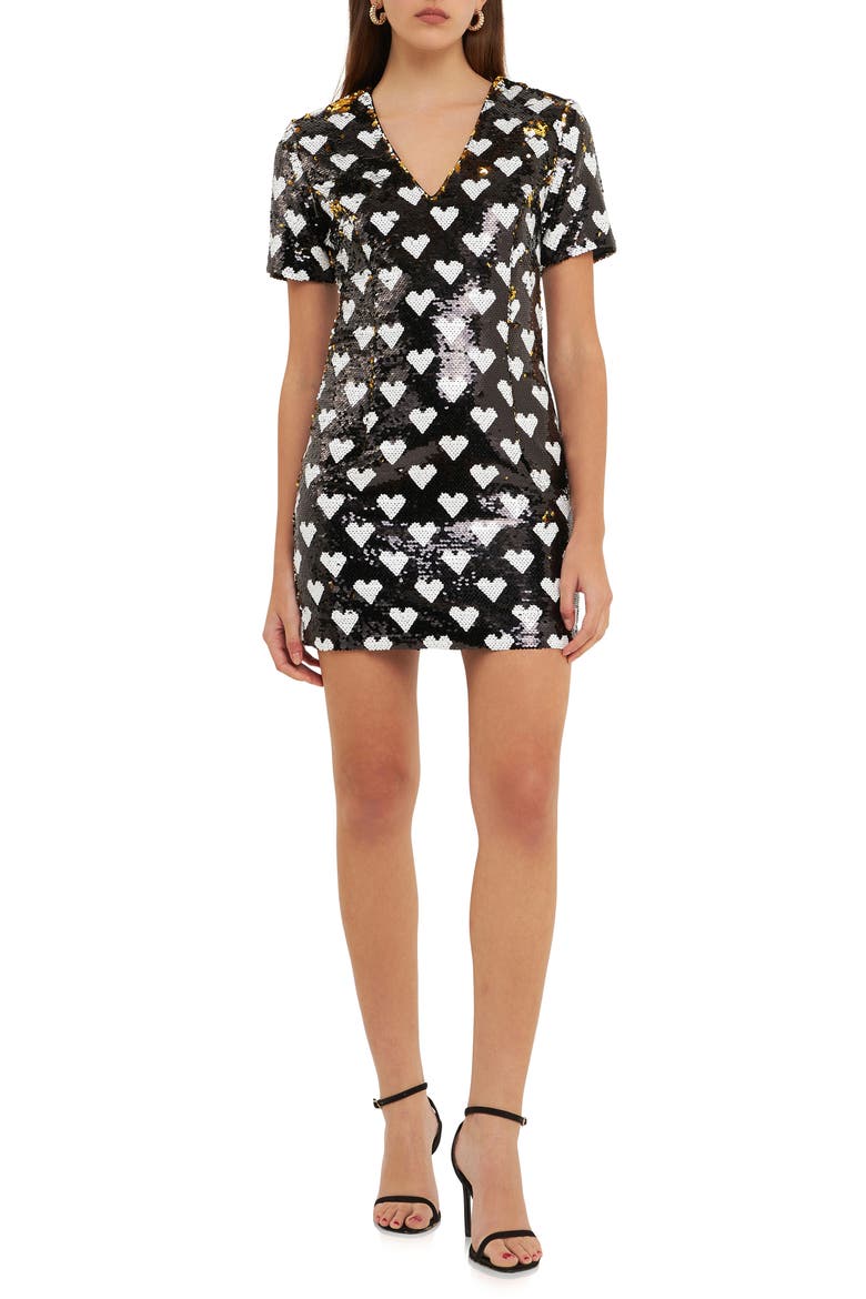 Sequin Heart Minidress, Main, color, BLACK/ WHITE