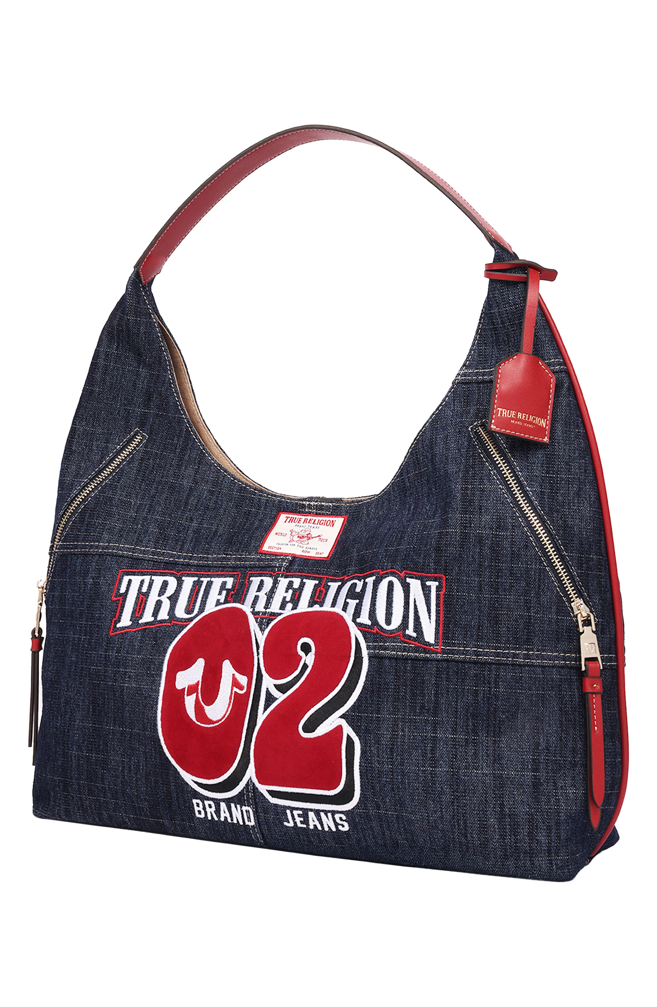 Varsity Logo Zip Pocket Hobo, Alternate, color, DARK DENIM