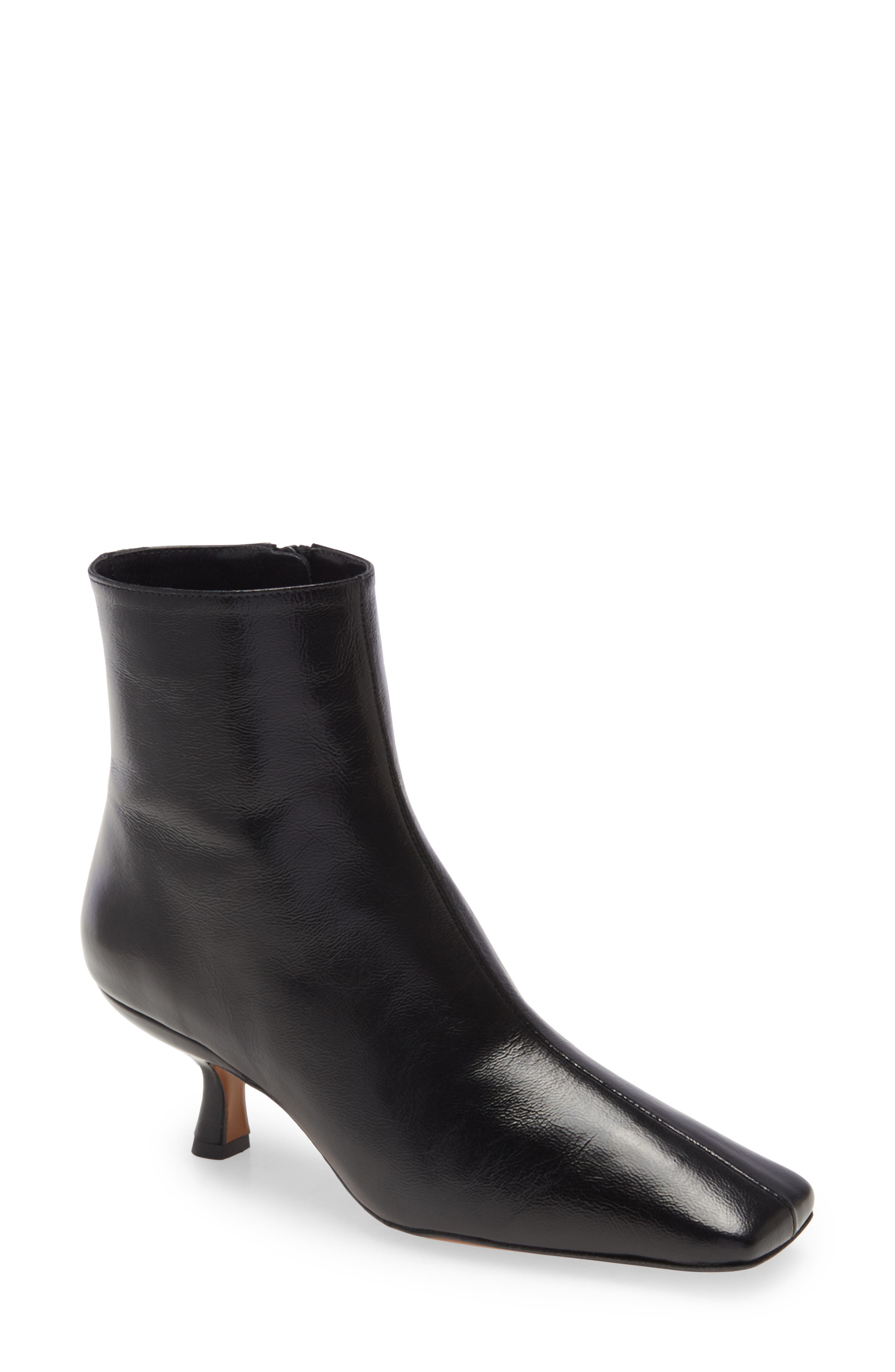 By Far Lange Square Toe Kitten Heel Leather Bootie, Main, color, 