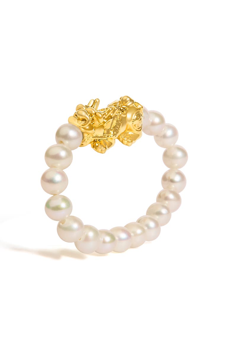 18K Yellow Gold Freshwater Pearl Dragon Charm Adjustable Ring Band, Alternate, color, Yellow Gold