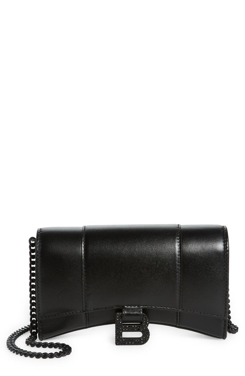 Balenciaga Hourglass Leather Wallet on a Chain, Main, color, 