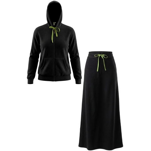 Cotton Terry Zip Hoodie and Drawstring Skirt Two Piece Set