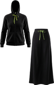 Red Myth Cotton Terry Zip Hoodie and Drawstring Skirt Two Piece Set
