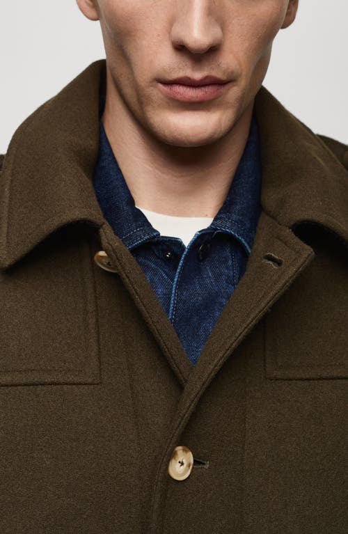 Mango Wool Blend Coat With Removable Hood In Khaki Green