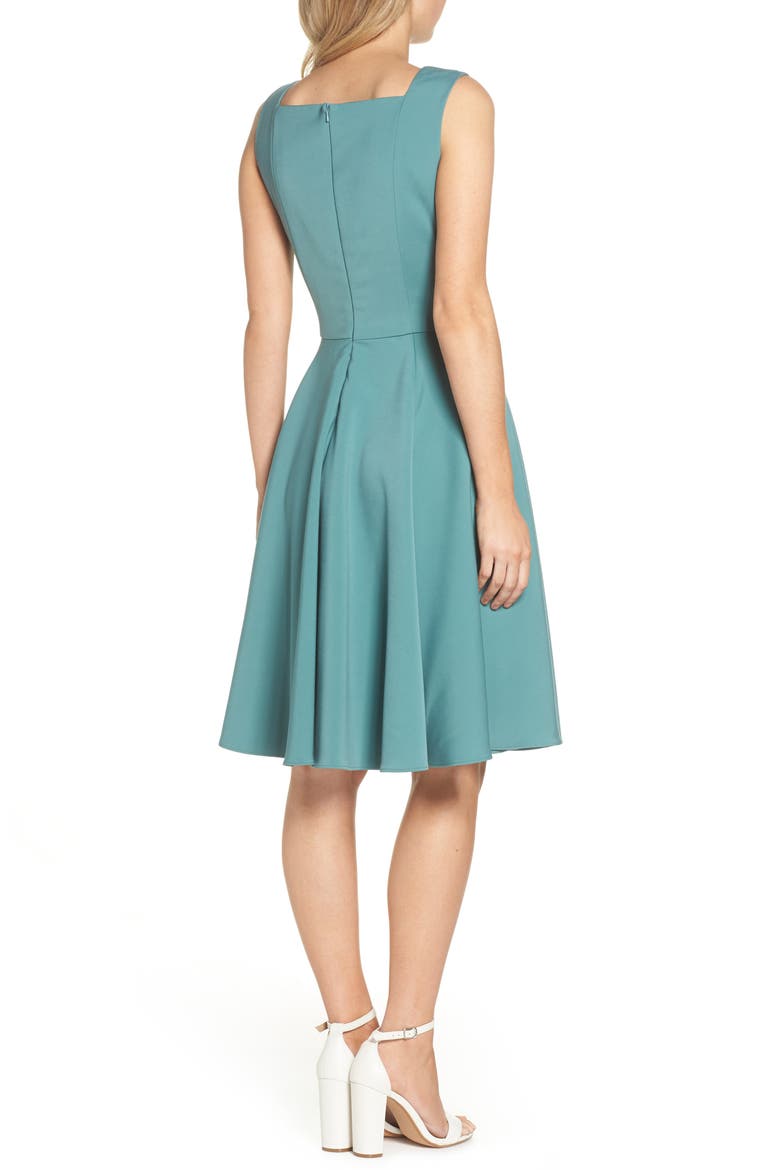 Zoe Bow Neckline Fit & Flare Dress, Alternate, color, DEEP MINT