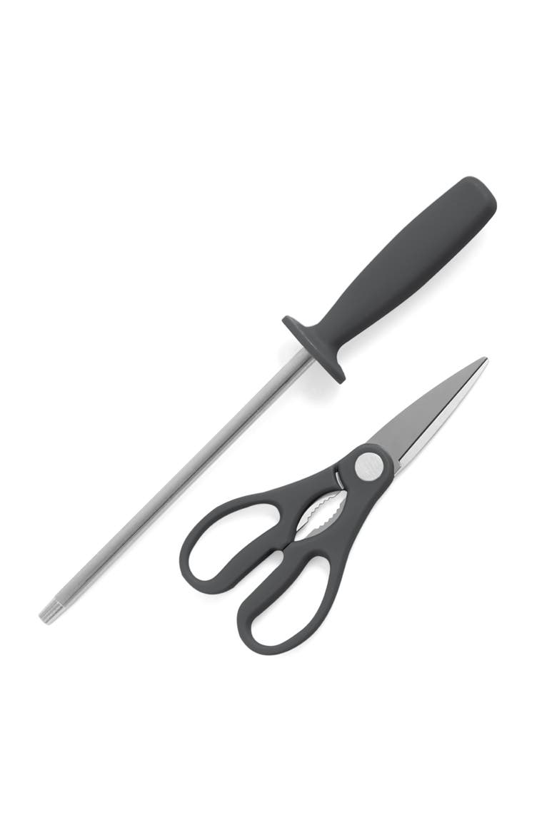 Eastwalk Forged Stainless Steel Knife Block Set with Acacia Wood Block, Alternate, color, Gray