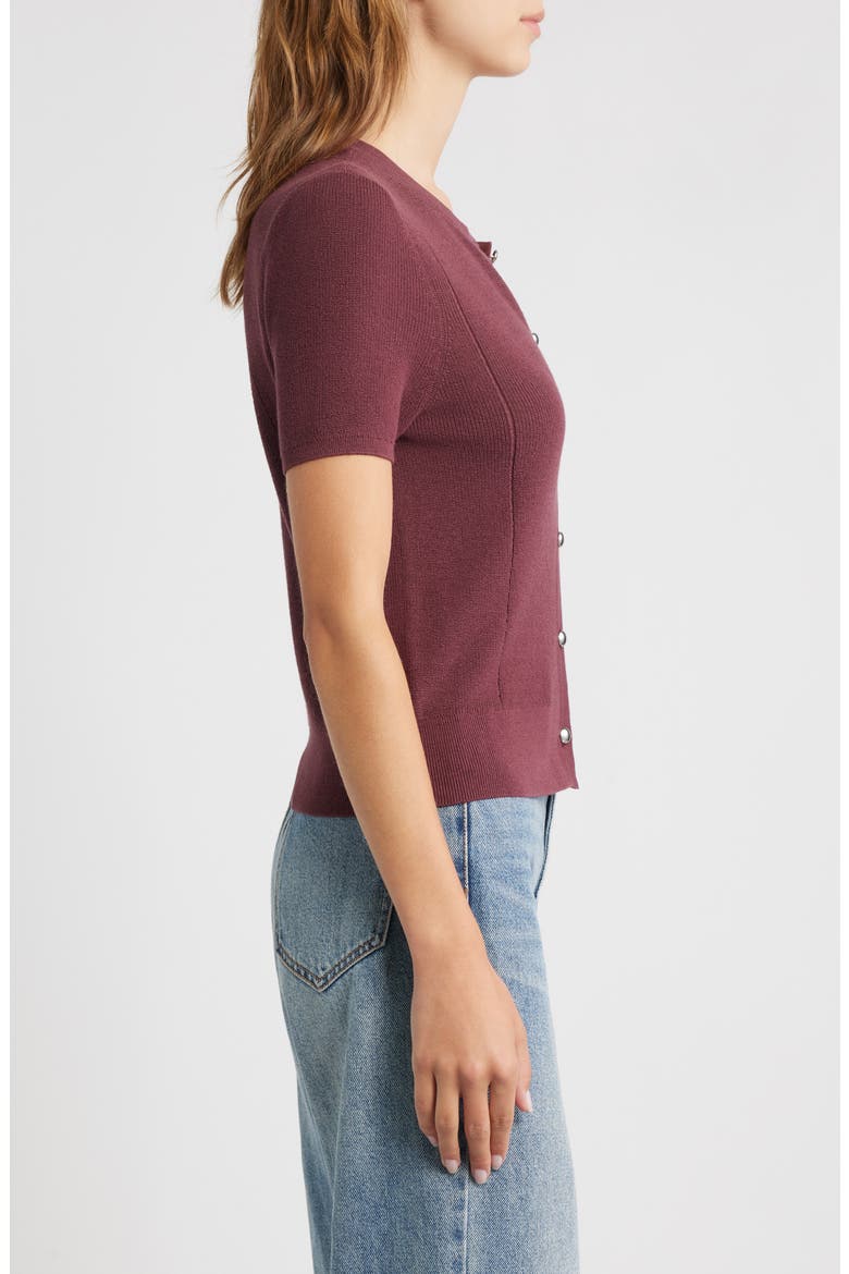 Dina Short Sleeve Cardigan, Alternate, color, PRUNE