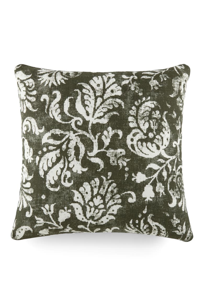 Distressed Floral Cotton Throw Pillow, Main, color, OLIVE